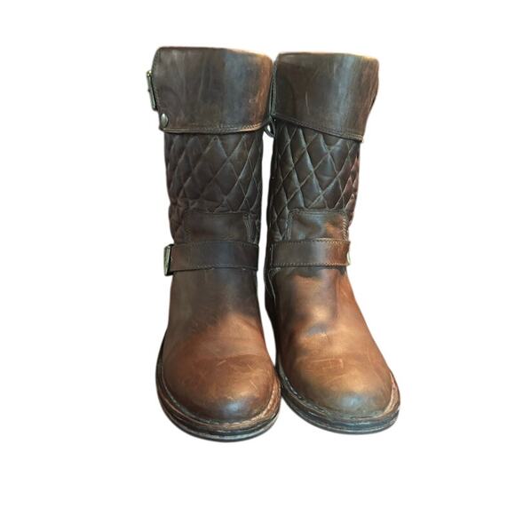 UGG Boot Brown Leather Quilted Mid High Conner Fawn Australia side zip sizs 9 - Picture 3 of 14
